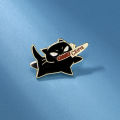 1pc Cute Cartoon Black Cat Enamel Brooch Creative Animal With A Knife In Mouth Lapel Pin Badge Backpack Clothing Hat Accessories.