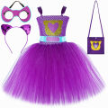 Super Kitty Costumes for Girls Super Cat Tutu Dress for Kids Christmas Halloween Outfits Children Animal Clothes with Eyes Patch.