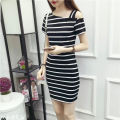 + Korean sax + beautiful chic stretch fabric with 3 color sax short sleeve open shoulder 1 side dress Sax (4). 
