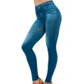 High Waist Elastic Imitation Denim Sports Gymnasium Pencil Pant Casual Trouser Women Clothes Long Leggings Dye Vintage All-match. 