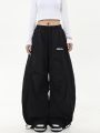 Casual Chic Sweatpant Retro Matching Oversize Women's Wide Leg Pant Low Waist Drawstring Lady Cargo Pants Y2K Hip Hop Streetwear.