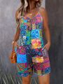 Women's Vibrant Paisley Pattern Sleeveless Jumpsuit for Spring/Summer Casual Wear.