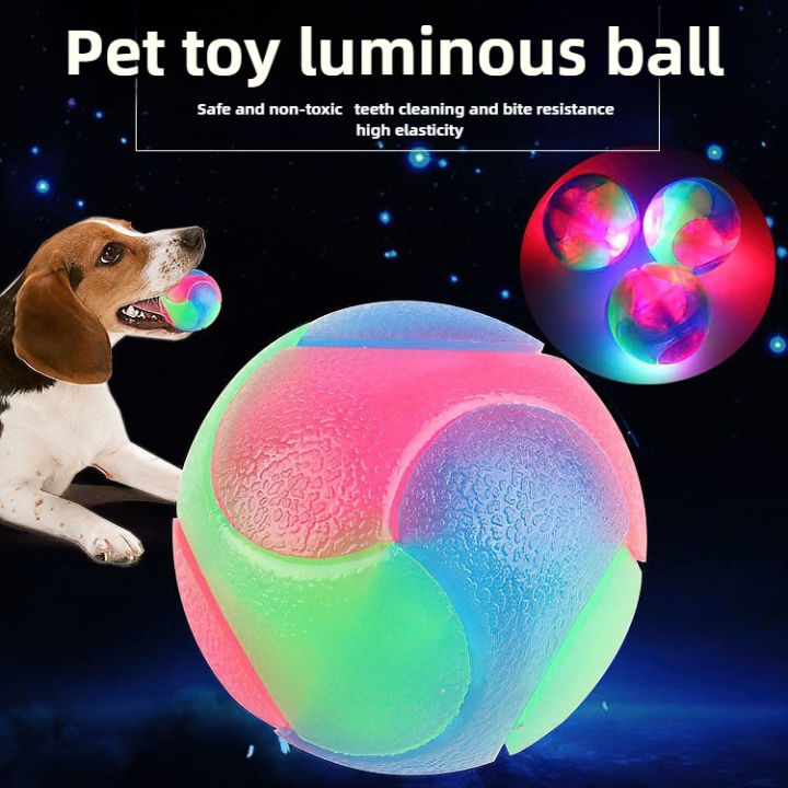 Dog TPR Glow Ball 3 Color Flashing Elastic Teeth Cleaning Anti Choke Training Interactive Pet Toy Safe Chew Resistant Non Toxic