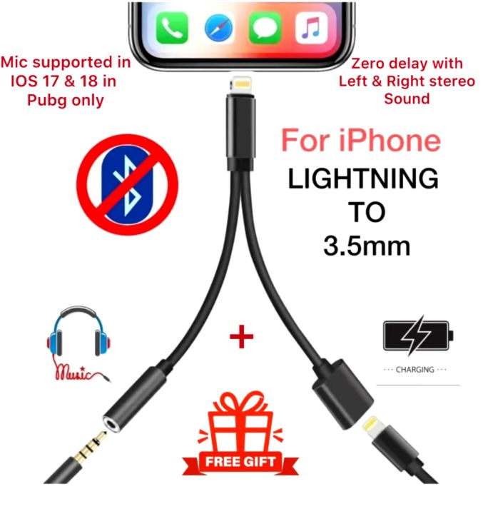 MAK TEC Lightning to 3.5mm 2 in 1 Earphone Audio Adapter without bluetooth compatible For iPhone Charger Cable Mobile Phone Aux Dual Jack Splitter Headphone & Fast Charging Connector Converter