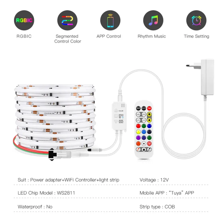 DC12V%20WS2811%20IC%20RGB%20Neon%20LED%20Strip%201M%202M%203M%205M%20WiFi%20COB%20RGBIC%20Tape%20Work%20With%20Tuya%20App/Smart%20Life/Alexa/%20for%20TV%20Backlight%20lightify%20-%20Image%202