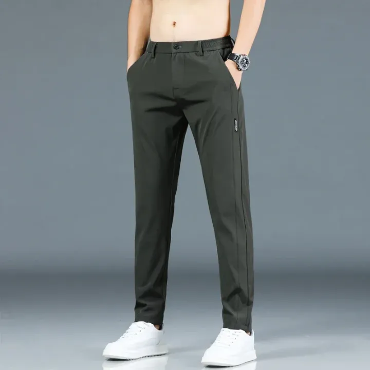 2024%20Summer%20New%20Thin%20Ice%20Silk%20Stretch%20Men's%20Pants%20Casual%20Elastic%20Waist%20Smooth%20Trouser%20Pants%20Male%20Brand%20Clothing%205%20Colour%20-%20Image%205