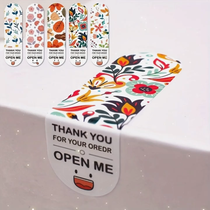 50 pieces Cute Floral Print Expression Rectangular "Thank You for Your Order" Seal Stickers, Paper Gift Item Sealing Labels, Fast Food Takeout Packaging Thank You Stickers, Matte Finish, Single Use