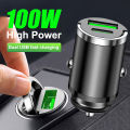 100W Hidden Car USB Charger 12V-24V Super Charge Dual Port USB + PD Cigarette Adapter PD Charger For iPhone iPad Android.