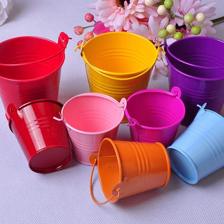 Metal Buckets with Handle - 3 Pack Colored Iron Pail, Easter Bucket and Flower Pots,Craft Supply Holders for Events,School Storage and Party Favors (Multi-Colored,