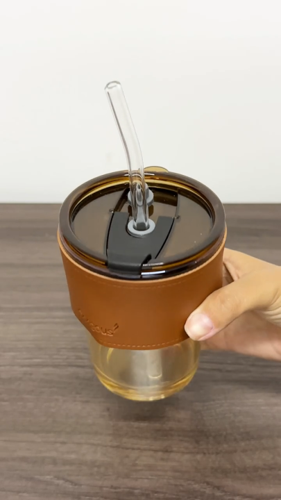 NEW 450ml Glass Cups With Cover+Straw+Leather Sleeveand,Reusable Boba Bottle, Iced Coffee Glasses, Travel Tumbler For Bubble Tea
