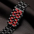 Fashion Mens Digital Lava Wrist Watch Men Black Full Metal Red Blue LED Display Watches  for Male Boy Sport Creative Clock. 