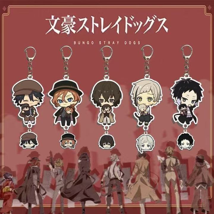 Anime Bungo Stray Dogs Dazai Osamu Nakahara Chuuya Figure Keychain Acrylic Key Ring Bag Pendant Decorative Props Accessories