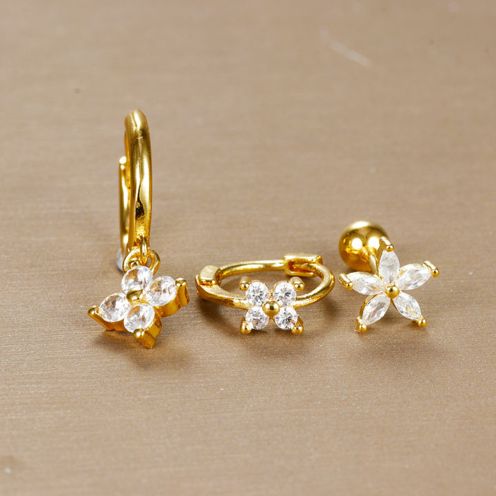 3PCS%20Stainless%20Steel%20Zircon%20Flower%20Pendant%20Hoop%20Earrings%20Set%20for%20Women%20Simple%20Huggies%20Cartilage%20Earring%20Piercing%20Jewelry%20aretes%20-%20Image%205