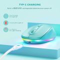 Mouse Seenda IWG-FGM LED Bluetooth mouse 3 mode silent rechargeable mouse multi device compatible BT 5.0/BT 3.0/2.4ghz compatible with laptop,pc, windows, android upto 2400Dpi light green color. 