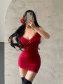  Summer Mini Dress Women Lace Red Camisole Sundress Sleeveless V-Neck Basic Bodycon Dresses Lady Club Party Y2k Clothes. 