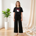 MK Garments Casual Suits for Girls Summer Cotton Blend Casual Style Kitty Printed Crop T-Shirt with Palazzo Available in Multiple Colors. 