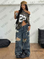 Summer New Leopard No. 23 Print T-Shirt For Women V-Neck Patchwork Short Sleeve Sports Football Jersey Y2K Loose Oversized Tops.