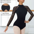 Women Turtleneck Long Sleeves Ballet Dance Leotards for Adult Gymnastics Dance Tops with Water-drop Hollow Back and Soft Lining. 