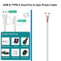 DIY USB C to 2 Pin Bare Wire Open End Power Cable, 5V USB Type C Male Plug 2 Pin Pigtail Cable, for Type C Replacement or Repair. 