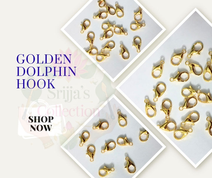 Golden Dolphin Hook Jewelry Making Accessories - Lobster Clasps Claw Hooks for Necklace and Bracelet - 7x12mm