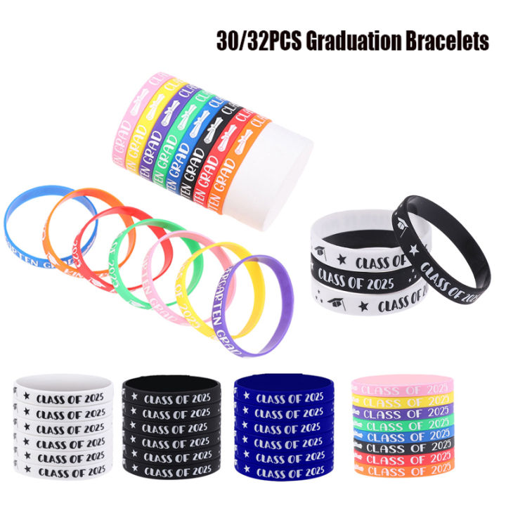 32/30Pc Class of 2025 Bracelet Silicone Graduation Bracelets Rubber ...