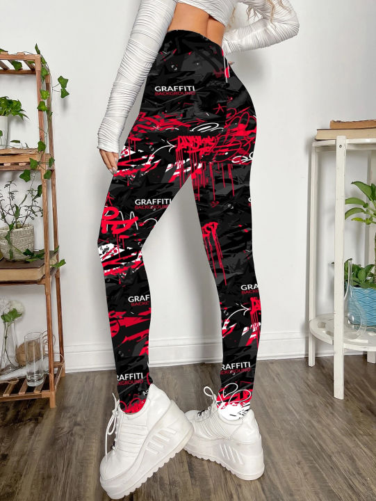 Fashion%20Trend%20Personality%20Graffiti%20Printed%20Leggings%20Women's%20High%20Stretch%20Leggings%20Letter%20Printed%20Slim-fit%20Nine-point%20Pants%20-%20Image%204