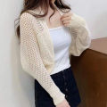Crochet Shrug Cardigan for Women Cover Up Long Sleeve Sheer OpenKnit Open Front Crop Sweater Casual Knitwear Beach Outfit. 
