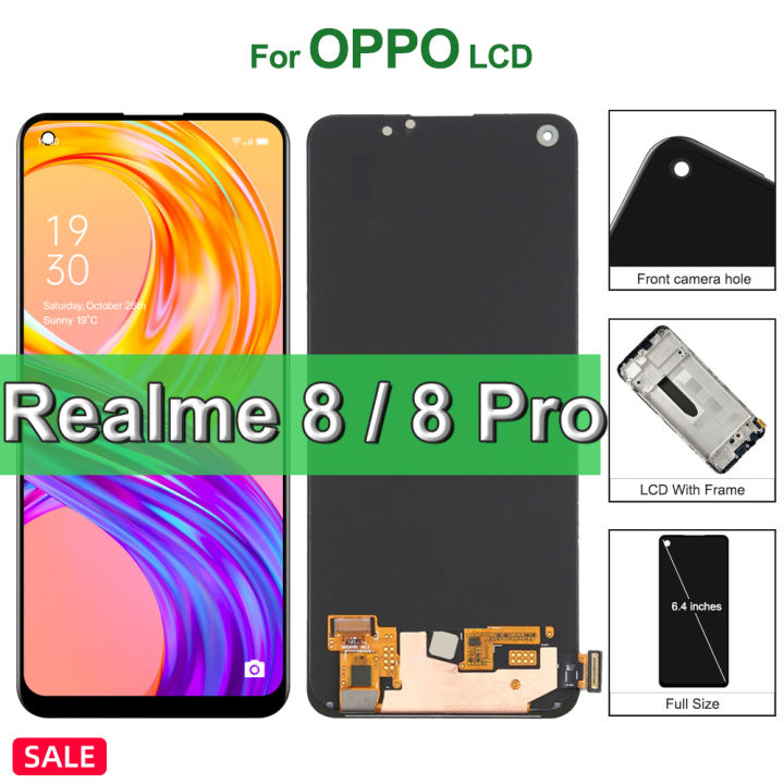 6.4" Display For Oppo Realme 8 / Realme 8Pro RMX3081 LCD Display Touch Screen with Fingerprint, For Realme8 RMX3085 LCD Replace
