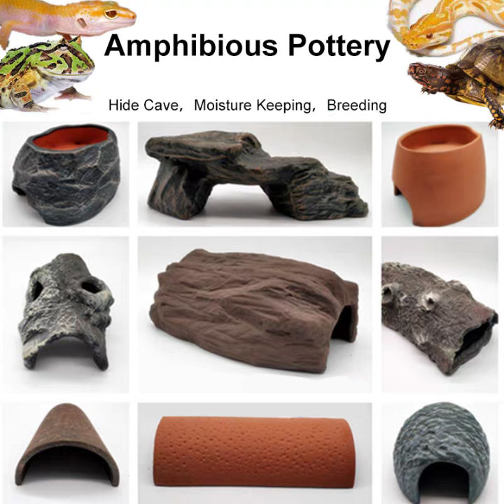 Ceramic Reptile Hide Cave Pets Lizard Turtle Reptile Habitat Shelter Landscape Decoration Moisture Keeping Breeding Dodge Hole