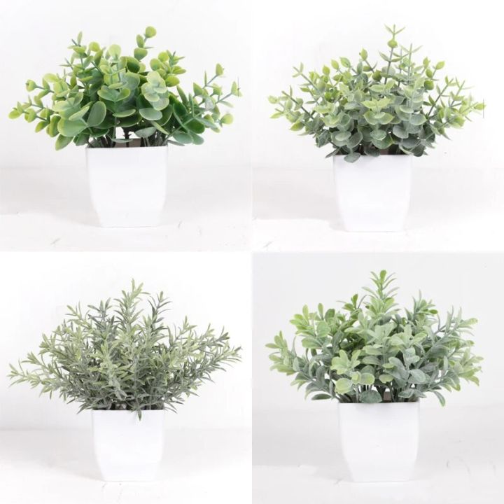 Artificial Plants Bonsai Eucalyptus Leaves Small Tree Pot Green Fake