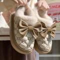 Platform Ankle Boots Female Bowknot Designer Winter Snow Booties Indoor Fluffy Slippers Women House Flats Fashion Footwear Warm. 