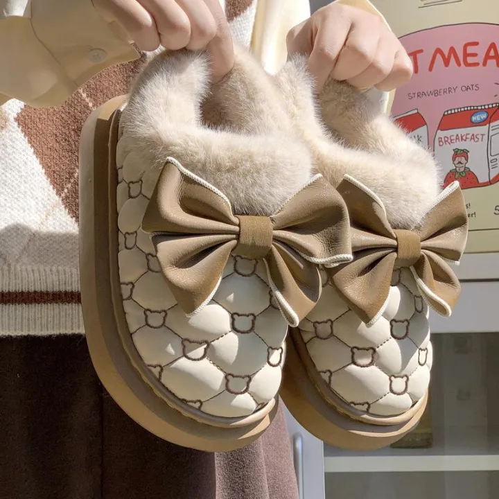 Platform%20Ankle%20Boots%20Female%20Bowknot%20Designer%20Winter%20Snow%20Booties%20Indoor%20Fluffy%20Slippers%20Women%20House%20Flats%20Fashion%20Footwear%20Warm%20-%20Image%202