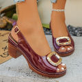  Patent Leather Thick High Heeled Sandals Women Metal Ring Peep Toe Platform Sandles Woman Back Strap Summer Snadalias Mujer. 