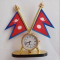 Unbreakable Nepal Flag with Table Clock – Decorative Official Nepali Flag for Desk. 