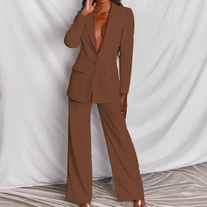 Urban Elegant Women Blazers Set Solid Fashion Casual Long Pants Blazer Suit Two Pieces Office Lady Loose Autumn Winter Clothes