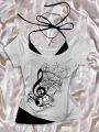 Summer Fashion Street Versatile T-shirt Gothic Punk Hand-painted Printed Pattern Women's Tops Y2k Clothing. 