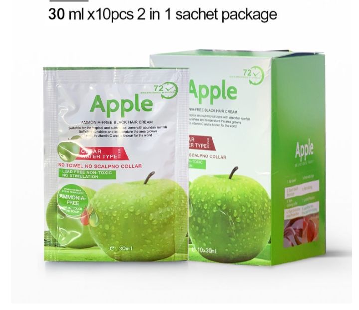 Apple Hair Color 72 Natural Black Ammonnia Free Sachet Packing 10 × 30ml ( Pack of 10)