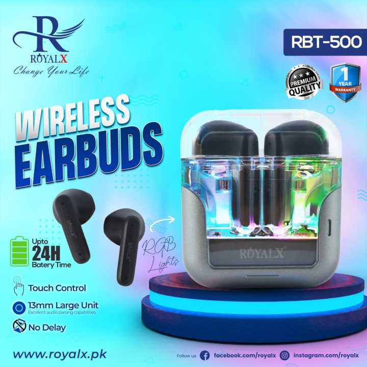 RoyalX wireless earbuds RBT-500 24hr battery time