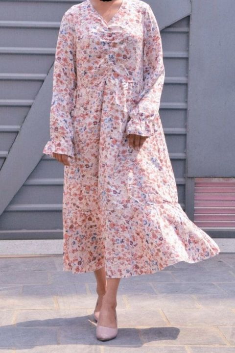 Women's Long Floral Print Dress Summer Autumn Maxi Dress Casual Vintage Style