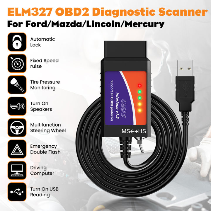 OBDMonster ELM327 OBD2 FORscan Code Reader USB V1.5 HS/MS CAN Switch For Ford Diagnostic Scanner Tool HOT SALE