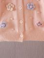 Girls' Embroidered Three-Dimensional Flower Cardigan Sweater, Baby Girl's Autumn Comfortable Soft Versatile Knit Jacket.