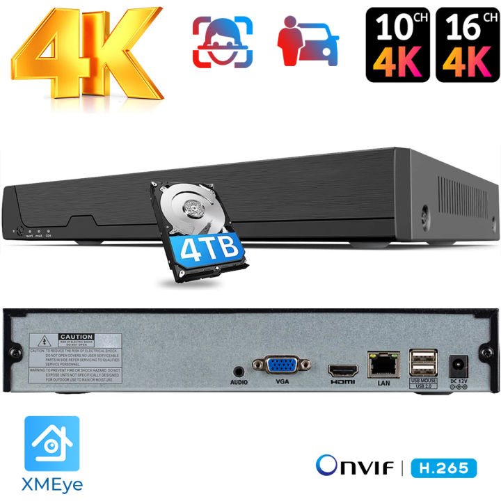 4K 16CH NVR H.265 Onvif Network Video Recorder for IP Camera (1080P/3MP/4MP/5MP/8MP) XMeye NVR Face Detect P2P Cloud CCTV Record