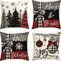 4-Pack Christmas Throw Pillow Covers,  Decorative Cushion Cases - Festive Trees, Merry & Bright, Joy Holiday Designs. 