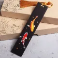 Chinese Style Retro Painted Koi Carp Wooden Bookmark Tassel Pendant Creative Book Mark Students Supplies Stationery Accessories. 