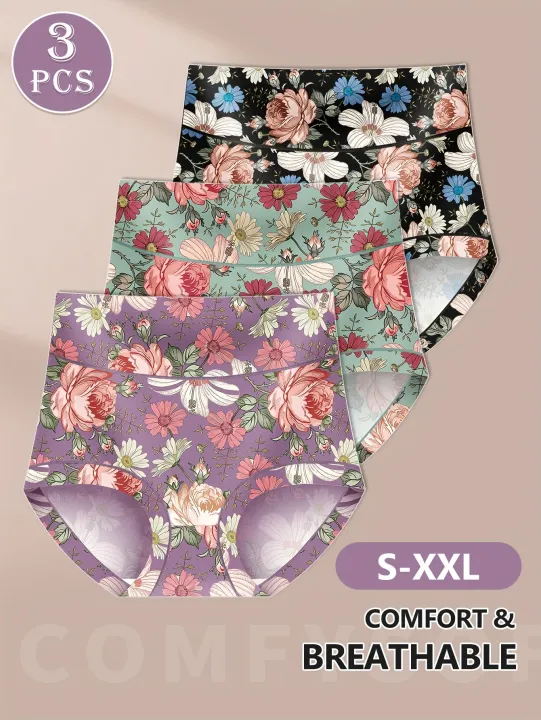 3pcs%20High%20Waisted%20Panties%20Women's%20Panties%20Tummy%20Tightening%20and%20Hip%20Lifting%20Printed%20Patterns%20Comfortable%20Fit%20-%20Image%203