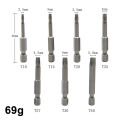 7pc Hexagonal Handle Five Star Hollow Screwdriver Head with Hole S2 Magnetic Screwdriver Head T10-T40 Tool Set. 