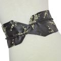 Women's Wide Corset Waist Belt Bow Tie Wrap Around Peach Flower Silk Embroidery for Dress Plus Size. 