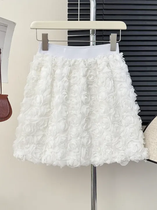 Rose%20Tulle%20Skirt%20Women%20Teen-girl%20High%20Waist%20A-Line%20Flower%20Mesh%20Rosette%20Mini%20Skirt%20Korean%20Ladies%20Elegant%20Outfit%20-%20Image%203