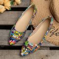 Women's Pointed Toe Graffiti Print Ballet Flats Lightweight Slip-On Non-Slip Fashion Casual Flat Shoes Large Size. 