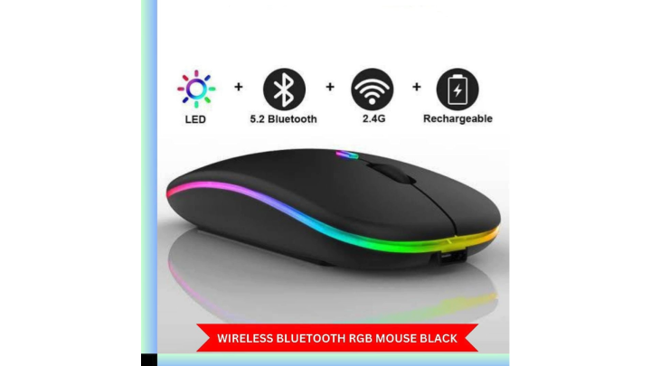 Rechargeable Bluetooth Wireless Dual Mode RGB Silent Click Mouse - RGB Mouse / Mouse with Dragon Mousepad / Mouse with Logitech Mousepad - 7 Colors - High Performance with 7 LED Lights